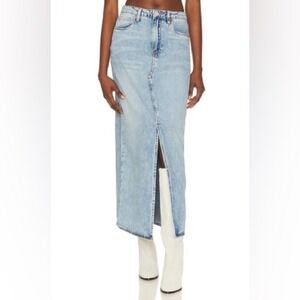 Blank NYC Denim Maxi Skirt Light Wash Blue High Waisted Front Slit Size 28 NWT
